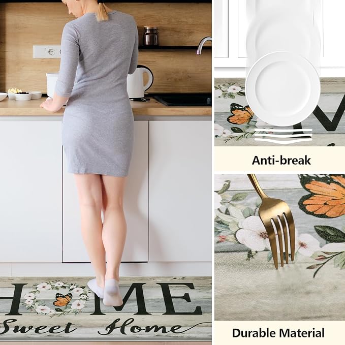 Yamaziot Anti Fatigue Kitchen Rug Set of 3, Non-Slip Cushioned Floor Mats | Waterproof, Stain Resistant, Farmhouse Cushioned Comfort Standing Desk Mat with Runner for Kitchen, Office, Sink, Laundry