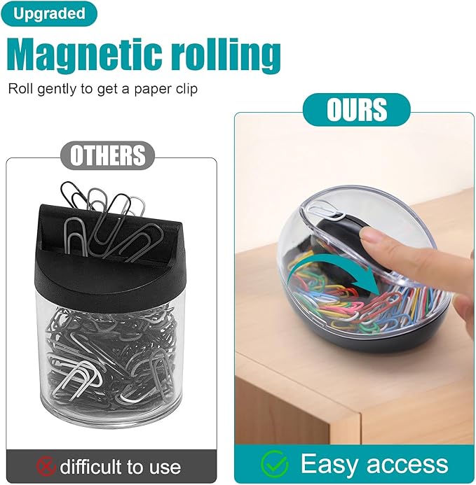 Paper Clip Holder, Mecyfaty Magnetic Paper Clips Dispenser Holder with Colorful Paperclips 100pcs, Upgraded Magnetic Design, Black Paperclip Holders for Desk School Office Supplies Organizer Accessory