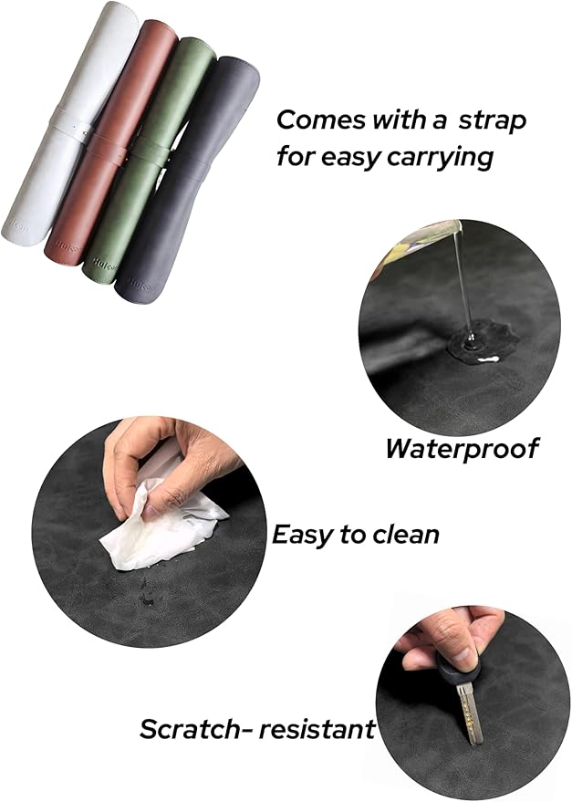 Leather Desk Mat, 31.5"x15.7" Non-Slip PU Leather Desk Pad, 2mm Thick Desk Blotter with Stiched line, Retro Large Mouse Pad, Laptop Pad for Office & Home Use (Black)