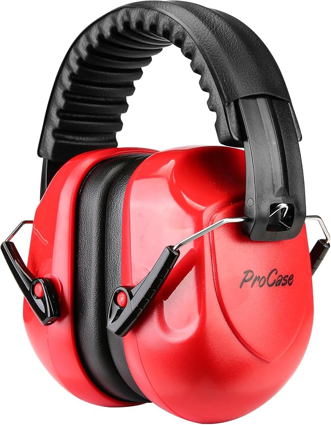 ProCase NRR 28dB Noise Reduction Ear Muffs, Foldable Adjustable Passive Noise Cancelling Headphones for Adults Kids Autism, Hearing Protection for Shooting, Construction, Mowing -Pure Red
