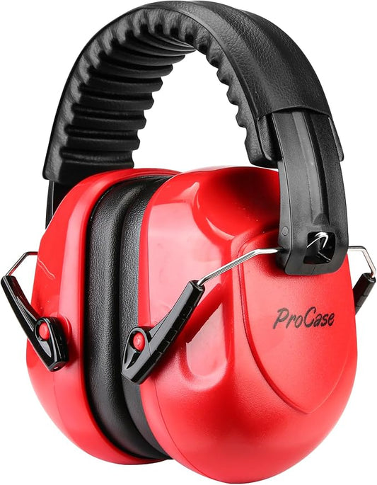 ProCase NRR 28dB Noise Reduction Ear Muffs, Foldable Adjustable Passive Noise Cancelling Headphones for Adults Kids Autism, Hearing Protection for Shooting, Construction, Mowing -Pure Red