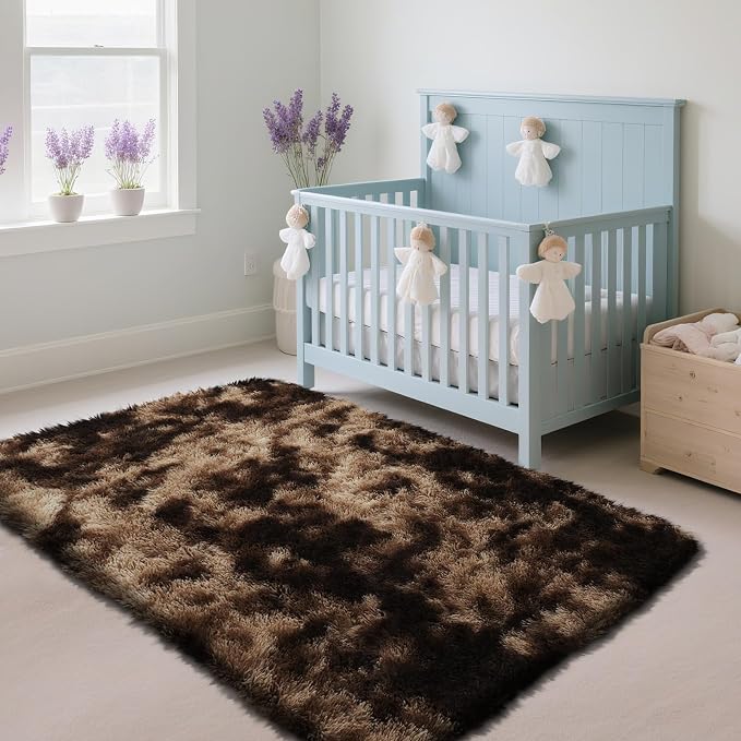 Fluffy Rug Shag Area Rug, Mottling Brown 3x5 Area Rugs for Bedroom, Small Bedside Rug, Soft Fluffy Shag Entryway Throw Rugs for Living Room Bedroom Room Home Decor