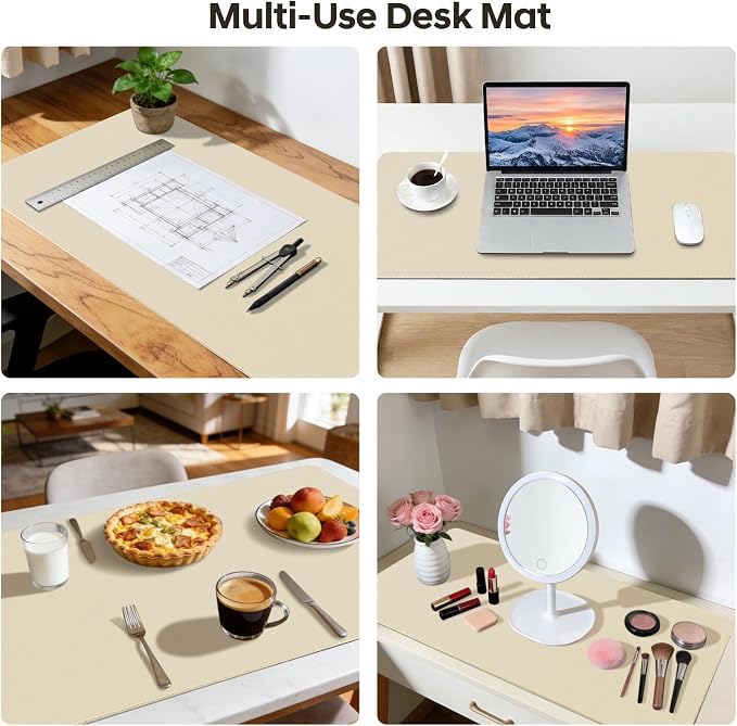 Leather Desk Pad Protector, Office Desk Mat, Large Mouse Pad, Non-Slip PU Leather Desk Blotter, Waterproof Computer Desk Writing Pad for Office and Home (Beige, 31.5" x 15.7")