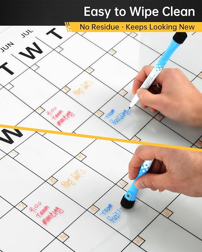 Acrylic Wall Calendar with Dry Erase Surface | 28x20 Clear Monthly Planning Board | Includes 8 Color Markers, Eraser, Multi-Color Standoff Screws, and Installation Kit | Perfect for Home & Office