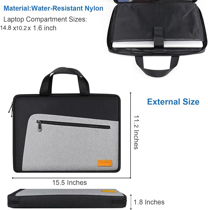 Laptop Sleeve, Slim Durable Notebook Computer Protection Case Business Briefcase Handle Bag Compatible with 14 15 15.4 inch MacBook Pro HP Dell Acer Asus Chromebook, Black/Grey