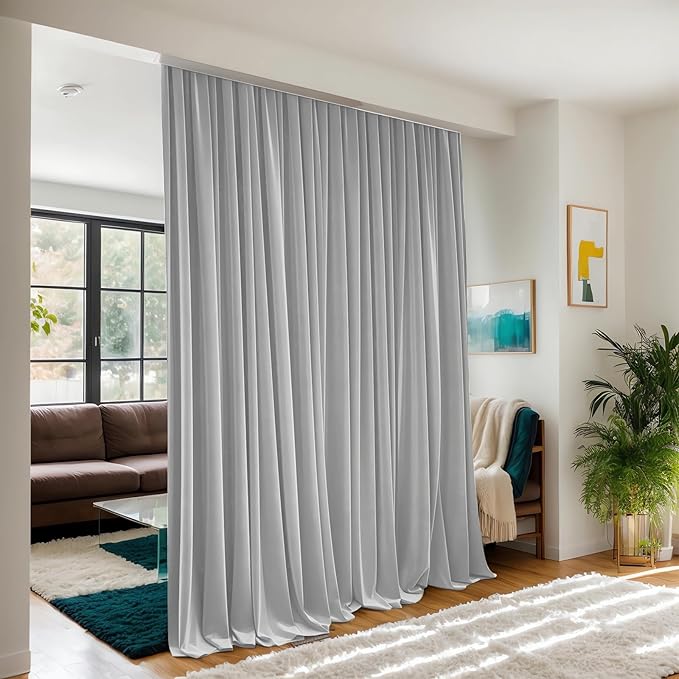 Floor to Ceiling Curtains for Wall Ceiling Mount Track - Blackout Privacy Room Divider Curtains for Ceiling Track System or Rod with Hooks - Room Separator Extra Wide Curtain, 1 Panel