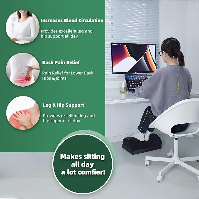 Adjustable Under Desk Foot Rest with Washable Cover - 3-Level Memory Foam Foot Stool for Office, Gaming & Home Use - Ergonomic Support Relieves Back & Leg Pain, Black