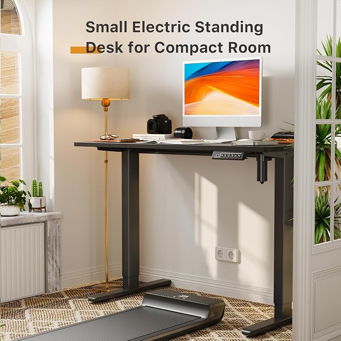 JOY worker Small Electric Stand Up Desk, 40" Whole Piece Height Adjustable | 40" x 20" Black Narrow Standing Desk with Memory Controller, Compact Computer Workstation for Home Office School Walking Pad