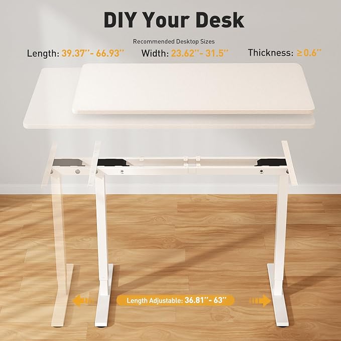 Dual Motor Electric Standing Desk Legs Only, 198lb Load Capacity, Height Adjustable from 27.5" to 46.5", Standing Desk Frame, Sit Stand Desk Base with 4 Memory Presets (White)