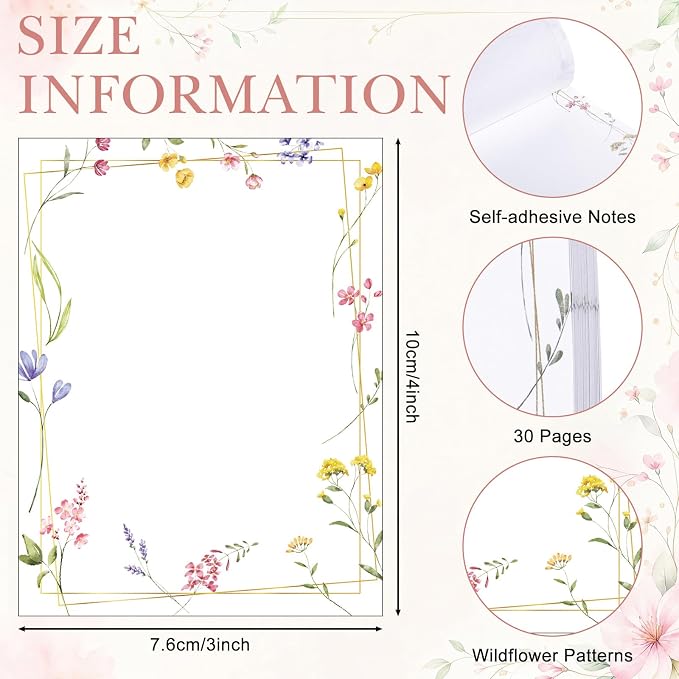 Chiisong 12 Pack Wildflower Sticky Notes Floral Sticky Notes, Self-Stick Note Pads Flower Memo Pads for Journal Planners Office Home Stationery Gift Meeting Office Supplies