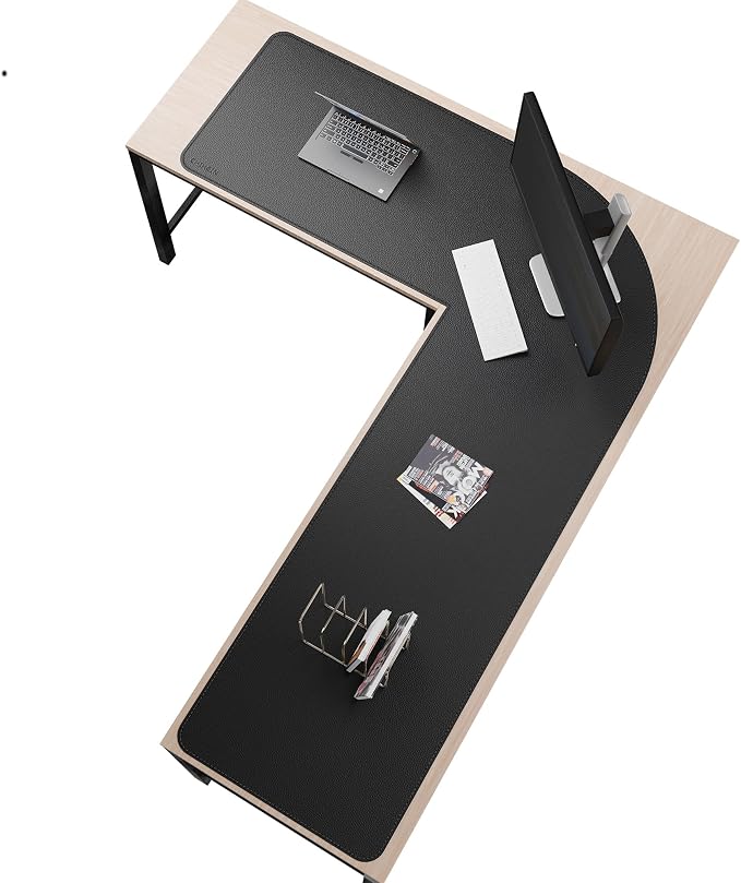 Chihein Leather Desk Mat L Shaped 61” x 80.7” x 23.6” - Big Gaming Corner Desk Pad, Non-Slip Waterproof Surface, Easy to Clean, Perfect for Office, Home (Black)