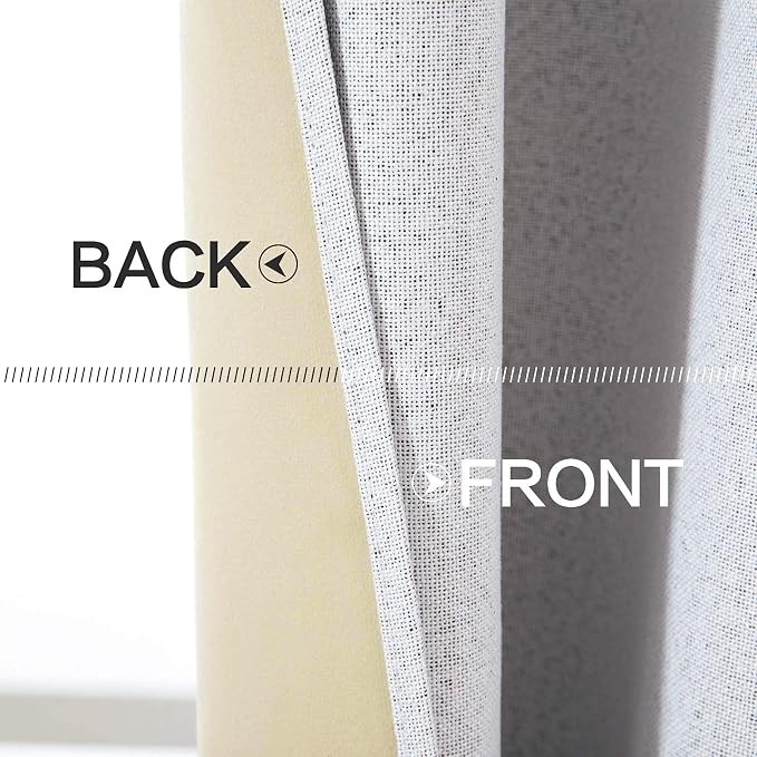 MIULEE Linen Texture 90 Inches Curtains for Bedroom 100% Blackout Thermal Insulated Grayish White Grommet Darkening Curtains for Living Room 52x90 Inch (2 Panels)