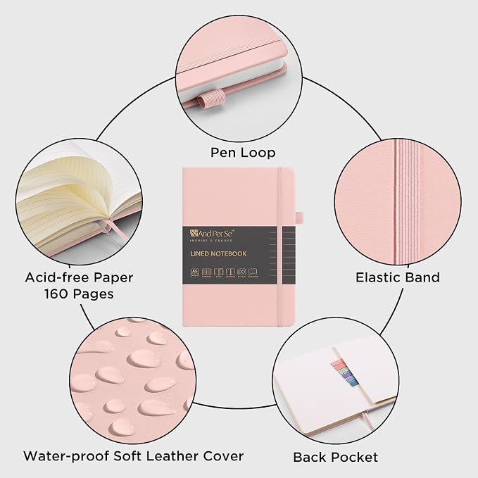 &And Per Se Lined Notebooks 3-Pack Gift Set, A5 Hardcover Journals, 160 Pages 100gsm Thick Paper, 3 Assorted Colors (Cyan, Pink & Purple)