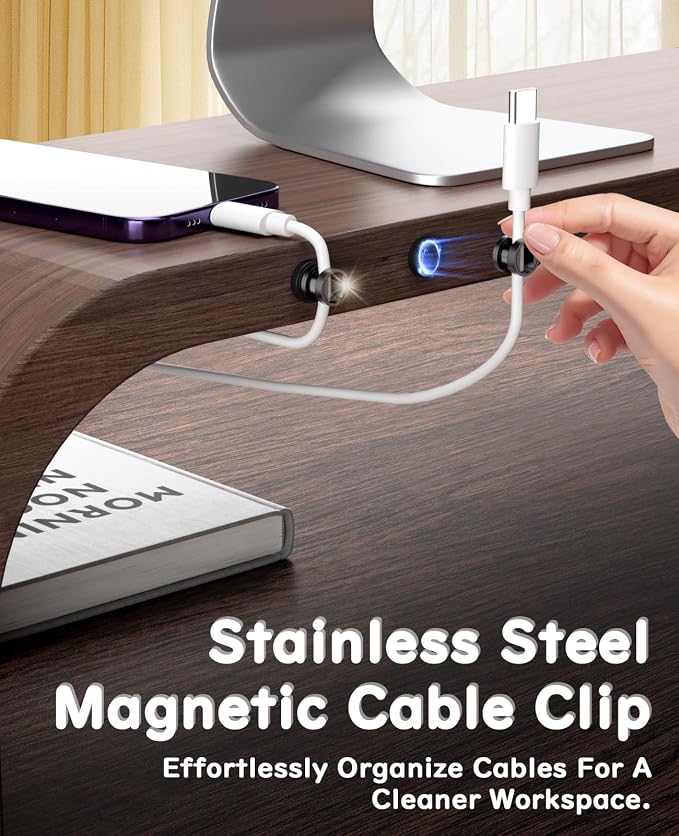 Maveek 8 Pack Magnetic Cable Holders, Cord Anchor for Desk, Metallic Black | Wire Organizer USB Charging For Home Nightstand Office Desk Car Dash Cam, Stronger Hold Maget, Self-Adhesive & Magnetic Mount