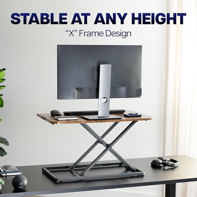 VIVO Vintage Brown 29 inch Single Top Standing Desk Converter, DESK-V000UN | Economy, Height Adjustable Rustic Sit Stand Tabletop Monitor and Laptop Riser Workstation, Holds 22 lbs, No Assembly Required