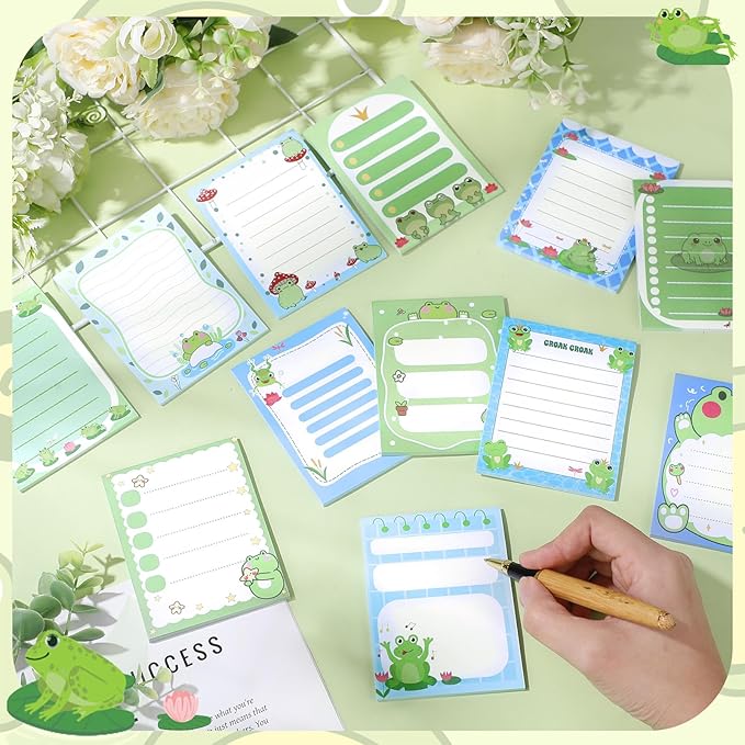 12 Pack Frog Sticky Notes Gifts Cute Frog Sticky Notes 3x4 Inch Cartoon Funny Self Stick Notepads Novelty Animals Post Pads Favors for Women Men Office Supplies Home Christmas Small Gifts
