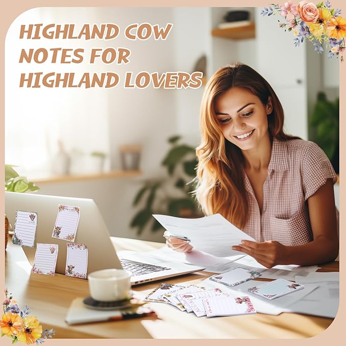 12 Pieces Highland Cow Sticky Notes 3x4 Inch Animal to Do List Just Loves Butterfly Sunflower Memo Notes Highland Cow Gifts Home Kawaii Cute Office Supplies
