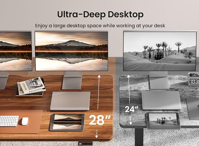 BANTI 63 × 28 Inches Standing Desk, Ergonomic, Electric Height Adjustable, Sit and Stand Up, Computer Desk with a Deeper Desktop, Black Frame/Black Walnut Top