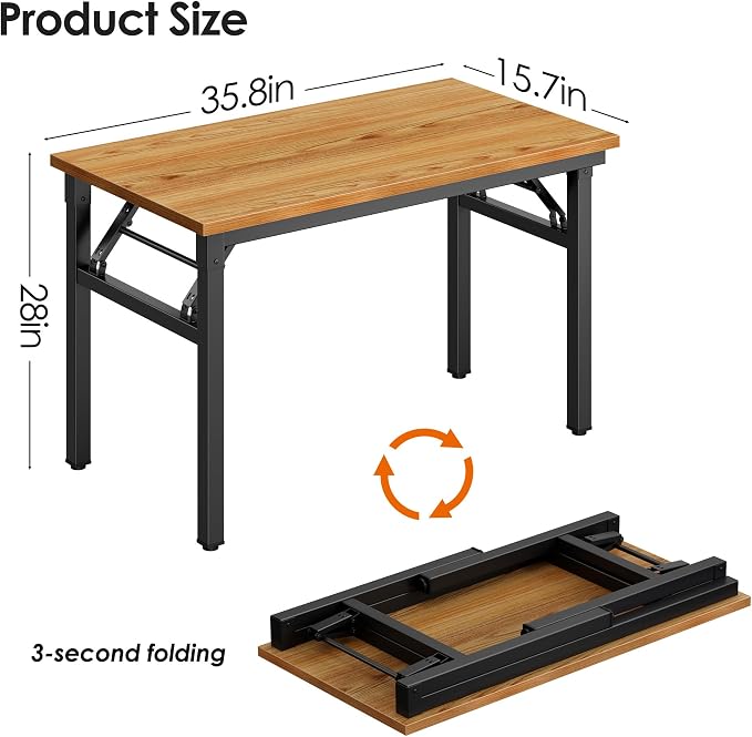 Need Office Computer Desk -35.8 L Sturdy and Heavy Duty Folding Laptop Table,Writing Table/Home Office Desk/Sewing Table, No Assembly Required, Teak & Black Frame