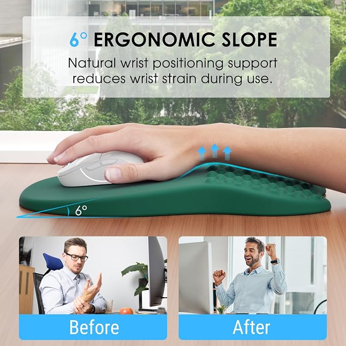 MROCO Ergonomic Mouse Pad with Wrist Support, 11.8 x 7.8 in, Forest Green | Memory Foam Wrist Rest Mouse Pad, Non-Slip Base, Smooth Lycra Surface for Office & Home, Comfortable Wrist Support