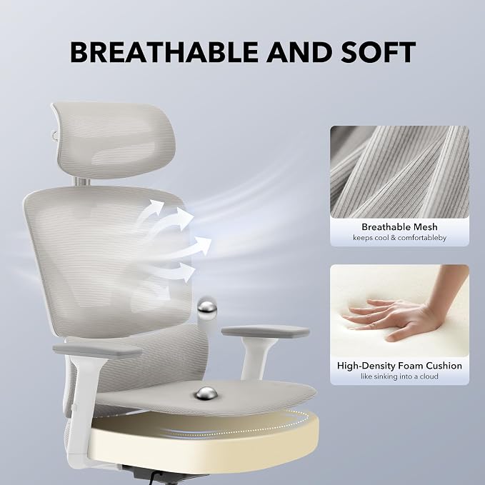 Office Chair Ergonomic Desk Chair - Home Mesh Office Desk Chair with Adjustable Lumbar Support, High-Back Computer Gaming Chair with Headrest 3D Armrests, Rolling Swivel Task Chairs for Home, Office