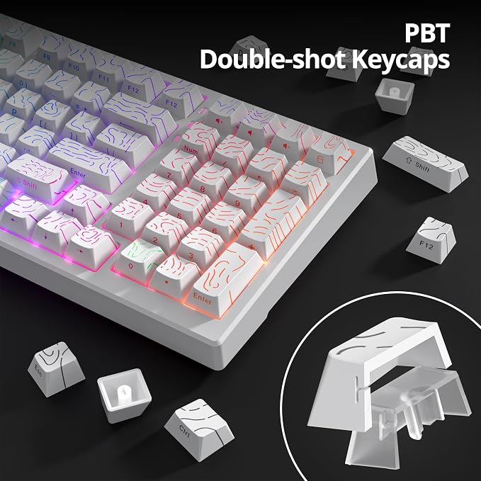 Guffercty kred 135 Key White Keyboard Keycap Set Side Engraved, Cherry Profile PBT Material Translucent Characters Compatible with MX Switches(Form Line)