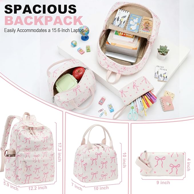 LEDAOU Kids Backpack for Girls Backpacks with Lunch Box, Lightweight Bookbag Set Elementary Middle School Back pack for 8-14