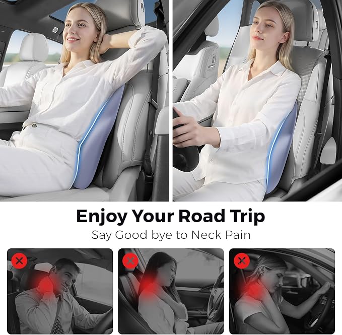BEBAS Lumbar Support Pillow for Car, Memory Foam Back Cushion for Driving, Ergonomic Lumbar Pillow for Pain Relief, Comfort Lower Back Support for Office Chairs, Car Seat, Wheelchair -Blue