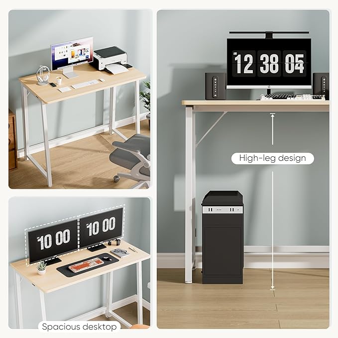DUMOS 31.5 Inch Folding Desk, Foldable Computer Table for Small Spaces, Metal Frame Gaming Writing Work Station, Mini Home Office Surface, Oak
