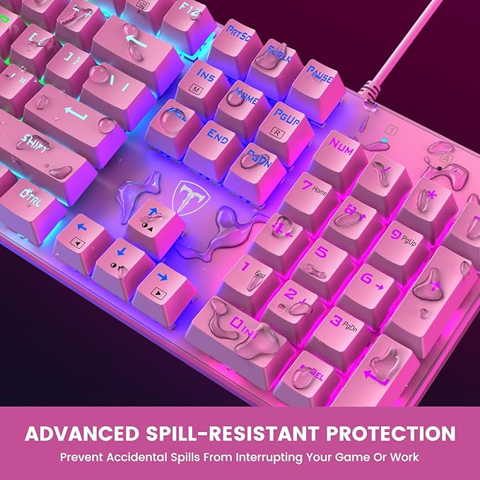 RisoPhy Mechanical Gaming Keyboard, RGB 104 Keys Ultra-Slim Backlit USB Wired Keyboard with Blue Switch, Durable ABS Keycap/Anti-Ghosting/Spill-Resistant Mechanical Keyboards for PC Mac Xbox Game,Pink
