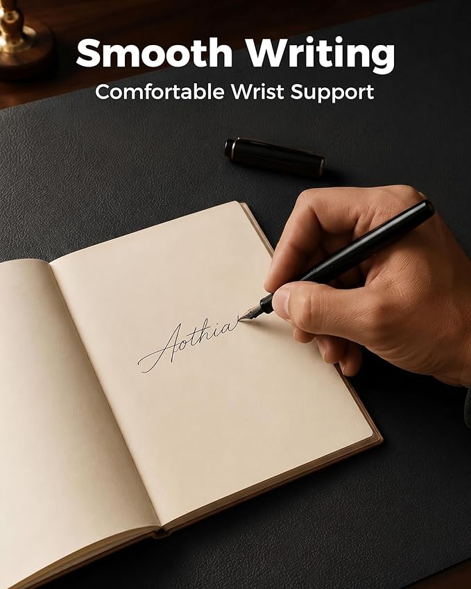 Aothia Dual-Sided Desk Pad - 35.4 x 15.7 inches Leather Desk Mat, Natural Cork Desk Pad Protector, Large Mouse Pad for Desk, Waterproof Desk Blotter Pad, Desk Writing Pad for Office Work/Home, Black