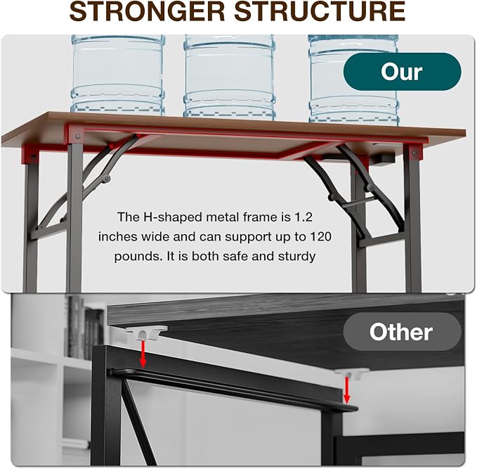 TEMI Long Computer Desk Folding Table - No Assembly, Compact 55.1" Foldable Desk with Power Outlets & USB Charging Port, Portable Lagre Office Desk, Ideal Large Study Table for Narrow Spaces, Walunt