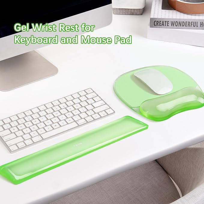 MOSISO Gel Wrist Rest Support for Mouse Pad&Keyboard Set, Irregular Oval Ergonomic Mousepad Keyboard Pad Non-Slip Base Home/Office Pain Relief&Cooling Gel Easy Typing Pad for Computer Laptop, Green