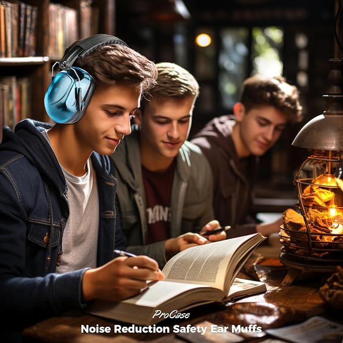 ProCase NRR 28dB Noise Reduction Ear Muffs, Foldable Adjustable Passive Noise Cancelling Headphones for Adults Kids Autism, Hearing Protection for Shooting, Construction, Mowing -Crystalblue