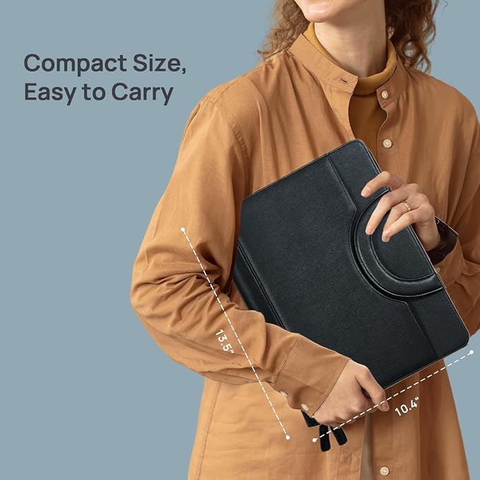 POPRUN Padfolio Portfolio with Handle, PU Leather Business Organizer Binder with 50 Sheet Notepad, Tablet Document Card Holder for Meeting Interview Office, Black