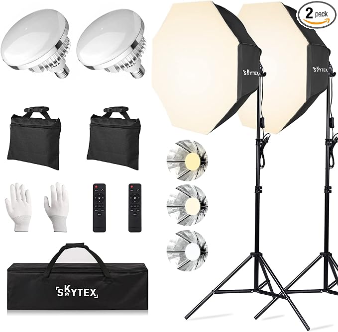 Skytex Softbox Lighting Kit 2pack 20x28in Octa Soft Box|135W 2700-6400K E27 LED Bulb Continuous Photography Lighting, Photo Studio Lights Equipment for Camera Shooting, Video Recording