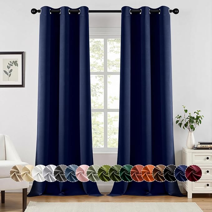 MIULEE Blackout Curtains for Bedroom Living Room 2 Panels, Thermal Insulated Room Darkening Drapes Grommet Noise Reducing Light Blocking Window Treatments 90 Inches Long 40x90 Inch Navy Blue