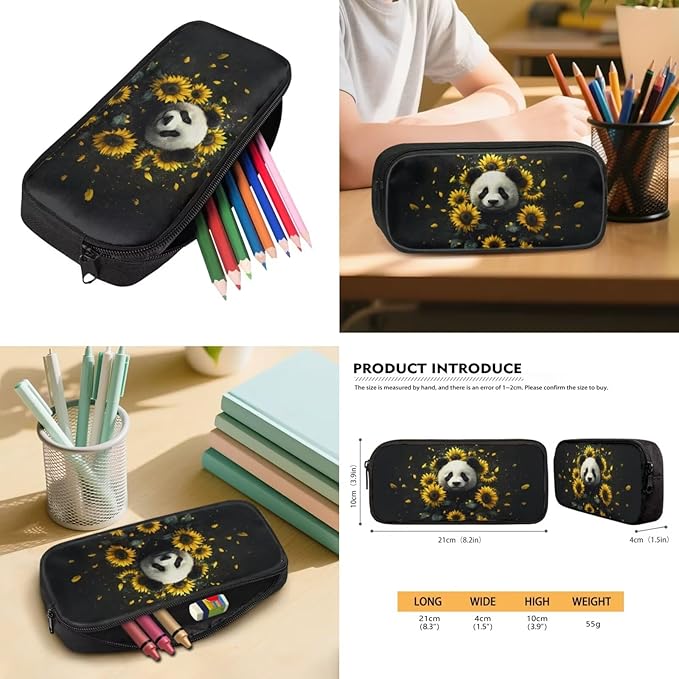 Kids Backpack Panda Floral Large Capacity School Bags and Lunch Box Set, Novelty Graphic Backpack for Middle School & Travel Back to School Supplies for Boys Girls 8-10