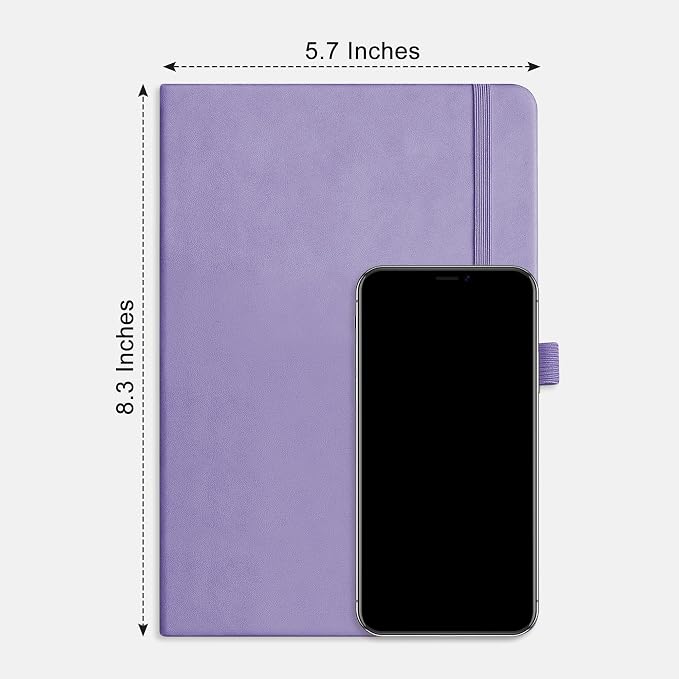 RETTACY Dotted Journal Notebook, 192 Pages, A5 Medium Size (5.7'' x 8.3''), Leather Hardcover, 100 GSM Thick Paper, for Journaling, Planning, Tracking (Purple)