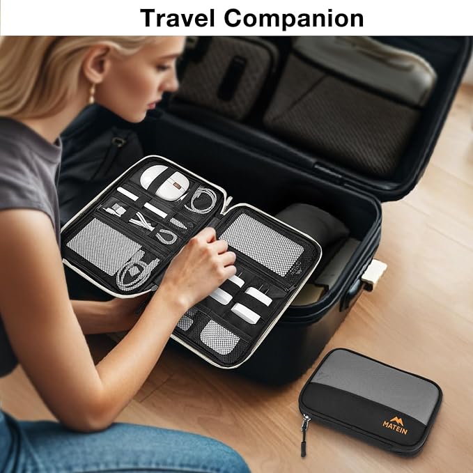 MATEIN Tech Organizer Travel Case 2 Pack for Couple, Water Resistant Charging Cord Organizer for Travel Accessories, Portable Electronics Bag for Purse, Cable, Phone & Slim Mouse, Gifts for Work