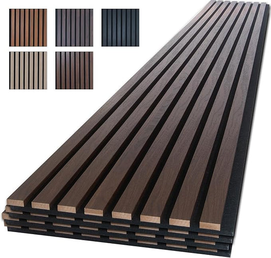 NeatiEase Wood Panels for Wall, 4-Piece 94.5" x 11" Soundproof Wood Slat Wall Panel for Interior Wall Decor Noise Cancelling, Acoustic Wall Panels, Sound Absorbing Panel (Rustic Walnut)