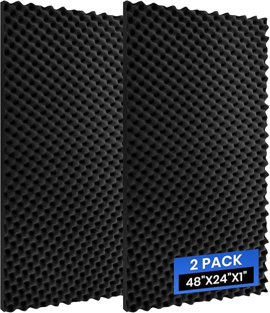 2 Pack Acoustic Foam Panels, 48''X24''X1'' Egg Crate Sound Proof Foam, High Density Noise Cancelling Soundproofing Wall Panels for Studio Office Game Room (Black)