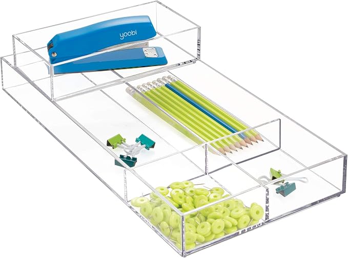 iDesign Clarity Plastic Drawer Organizer for Vanity, Countertop, Bathroom, Kitchen and Cabinet Storage, 8" x 4" x 2", Clear | Vanity Organizer, Desk Drawer Organizer