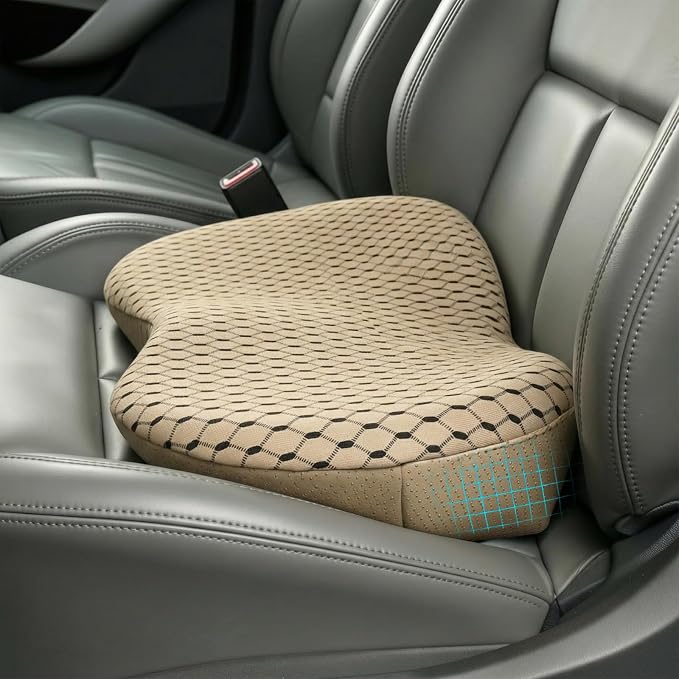 Livtribe Car Seat Cushion - Memory Foam Seat Pad for Sciatica & Lower Back Pain Relief - Driving Cushion with Breathable Mesh Cover - Road Trip Essentials for Drivers (3D Beige)