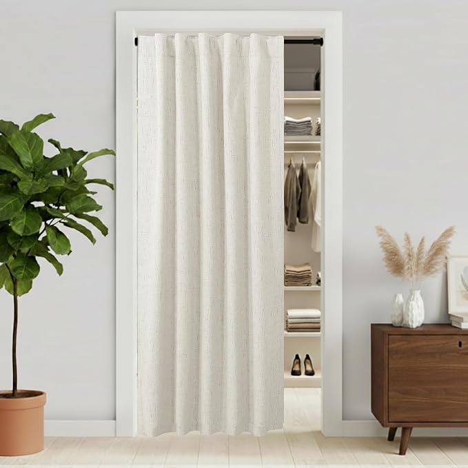 KOUFALL Closet Curtain for Open Closet Privacy, Linen Blackout Insulated Door Curtain for Doorways Bedroom, Alternative to Accordion Door 80 Inch Long, Cream Beige