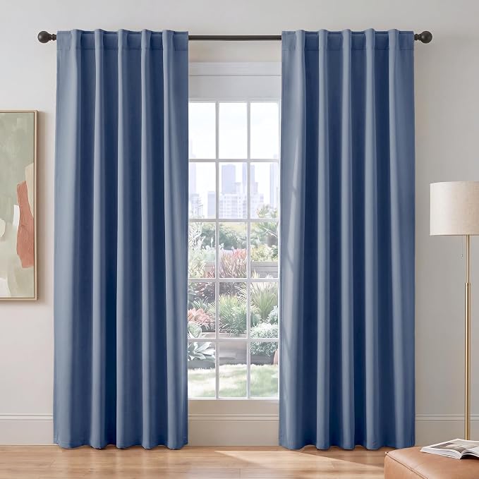 PONY DANCE Blackout 80 inch Length Curtains 2 Panels Set, Thermal Insulated Solid Back Tab Window Drapes for Closet, Temporary Room Divider Curtains for Bedroom Sliding Door, W 42 x L 80 inch, Blue