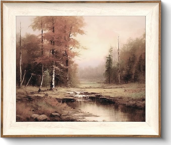 Uniro Vintage Framed Wall Art, Moody Fall Landscape Countryside Oil Painting, Rustic Autumn Farmhouse Wall Decor Canvas Prints Artwork with Antique Frame, Victorian Wall Picture Decor for Gallery Living Room - 10"x12"