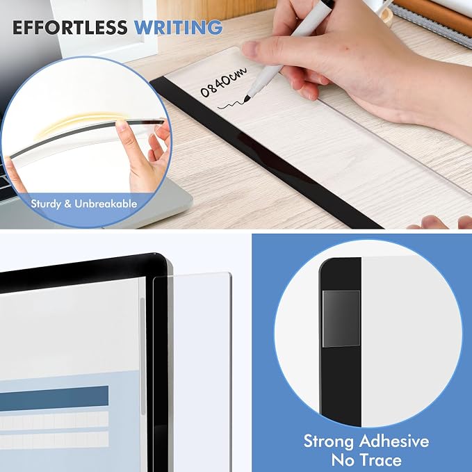 DOLLAR BOSS 15.7" x 3.1" Monitor Memo Board, 1 Pc Clear Acrylic Office Desk Accessories Computer Screen Side Note Holder Transparent Message Board for Sticky Notes Reminders & Memos, Fits PC & Laptop