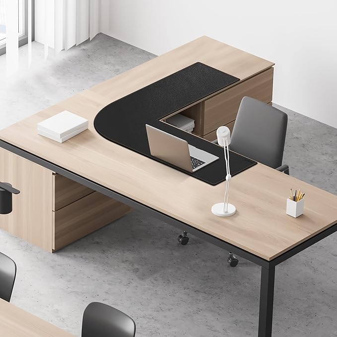 MAIDERN (40”+ 40”) x 13” L Shaped Corner Desk Mat, Cork & Leather Dual Sided Desk Pad for Gaming Computer Office Home (Black) …