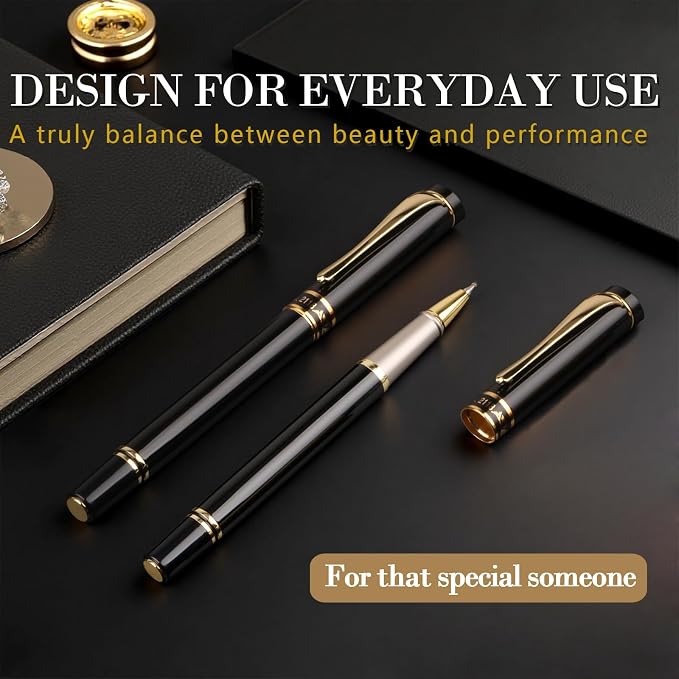 Luxury Gel Ballpoint Pens,Personalized Black Ink Pen Set with 2 Pcs Extras Replaceable Metal Refills, Ultra-Smooth Writing Experience, Perfect for Gifts,Business,Office